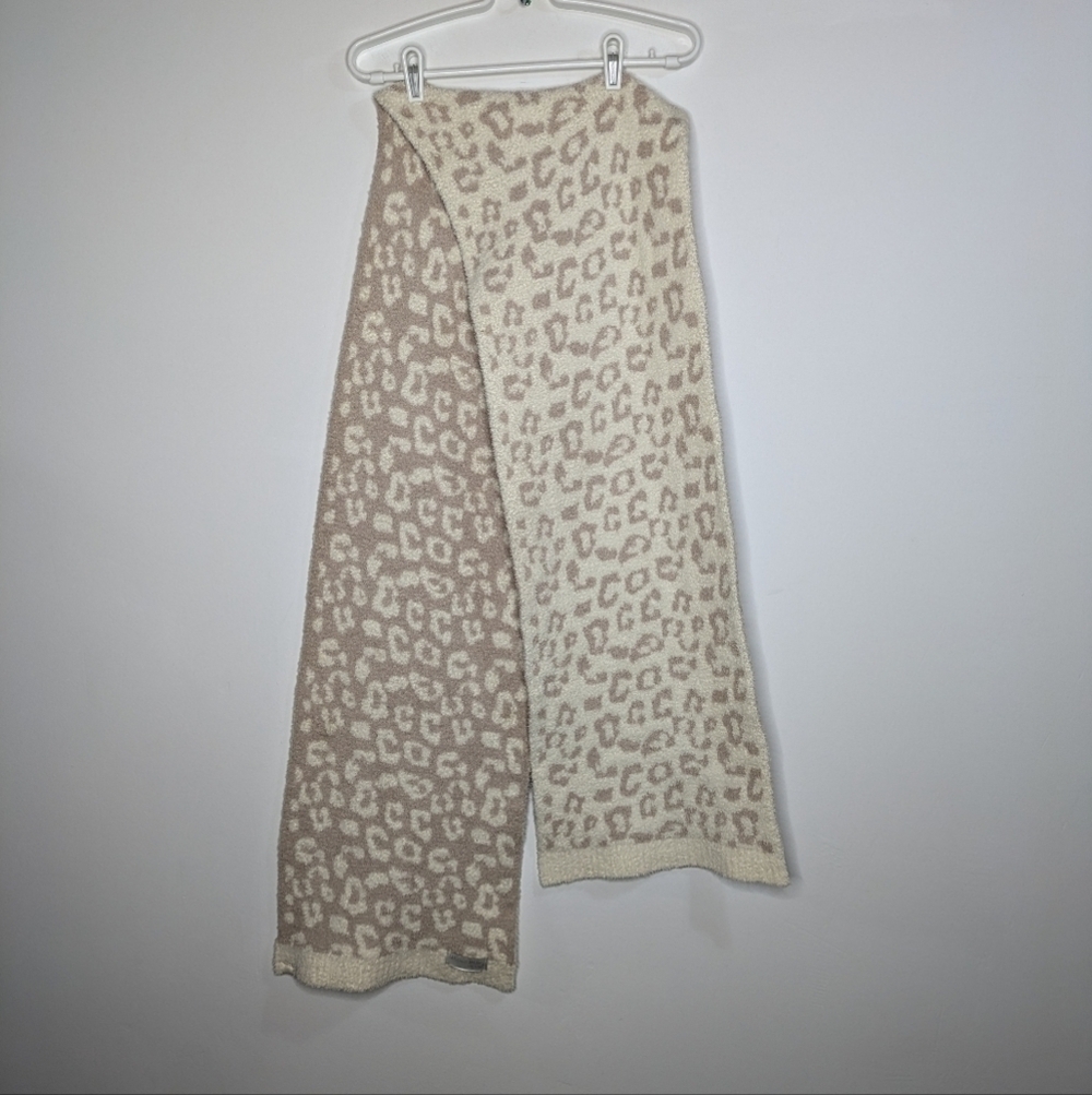 Barefoot Dreams Cozychic Cream Tan Leopard Cheetah Animal Print Fuzzy Scarf